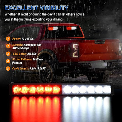 Nilight 24LED Emergency Strobe Traffic Advisor Light Bar 2 in 1 Red White Dash Warning Safety Flashing Lights Front/Rear Windshield Construction Lights for Trucks Cars Plow Police Firefighter Vehicles