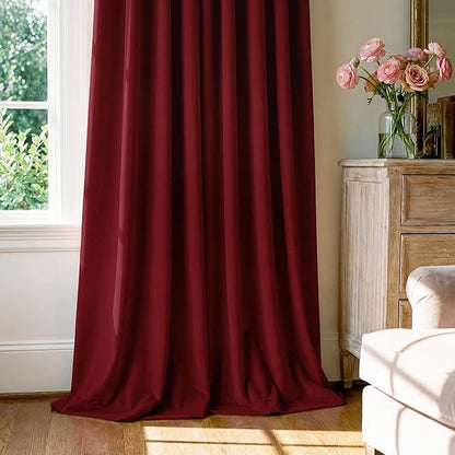 StangH Red Velvet Curtains 52 x 132 inches Long for Living Room Bedroom, Christmas Decor Back Tab Thermal Insulated Privacy Protect Drapes for Home Theater, W52 x L132, 2 Panels