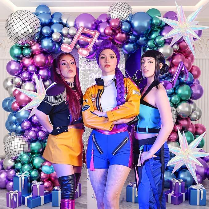 JOGAMS 180Pcs K-Pop Music Balloon Arch Kit, Metallic Disco Balloon Garland with Music Note Iridescent Star Foil Balloons for K-Pop Music Fans Themed Birthday Concert-Style Stage Backdrop Party Decor