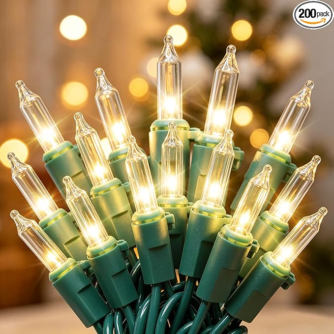 YOUNGAR Christmas Lights, Clear Outdoor Lights,2 Pack 23FT 100 Green Wire Light Connectable Incandescent Mini Light, Approved Tree Lights for Xmas Home Patio Holiday Party Garden Decor(Warm White)