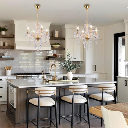 MALOSA Small Gold Crystal Chandeliers,Classic 4 Lights Mini Chandelier,Antique Candle Glass Chandelier for Dining Room,Girls Bedroom,Living Room