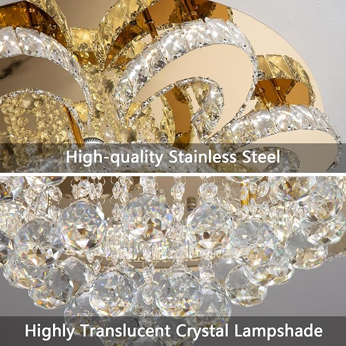 HAIXIANG Modern Chandelier Living Room Glam Chandeliers Ceiling Light Fixture Remote Dimmable Lights 32 Inches Luxury Crystal Gold Light