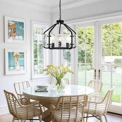 Luupyia 20 Inches Black Glass Drum Chandelier, 5Lights Modern Glass Chandelier, Height Adjustable Drum Chandeliers Crystal Pendant Light Over Dining Room Table Kitchen Entryway Chandeliers for Foyer
