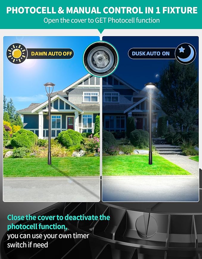 4 Pack LED Post Top Light ETL Listed 60W 48W 36W Adjustable Outdoor Pole Lights with Photocell IP65 Waterproof Post LED Fixture 5000K for Garden Yard Street Lighting