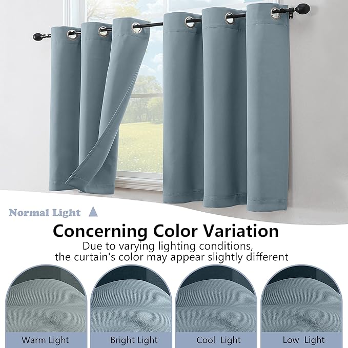 Simplebrand Stone Blue Kitchen Valances for Windows 18 Inches Long 2 Pack, Room Darkening Window Valances for Living Room, Grommet Short Straight Drape Kitchen Curtains for Bedroom Kids Room, 40Wx18L