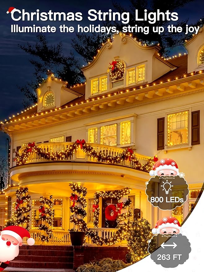 Guhope Christmas Lights 263FT 800 LED, Christmas Tree Light with 8 Lighting Modes, Outdoor Waterproof String Lights with Remote and Timer, Xmas Light for Holiday Decor (Warm White)