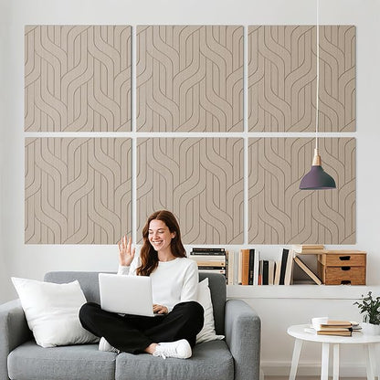 6 PCS Acoustic Panels, 23.6x23.6 Inch Sound Absorbing Panels, Decorative Acoustic Wall Panels for Recording and Home Studio, Office with Double-Sided Adhesive Tape