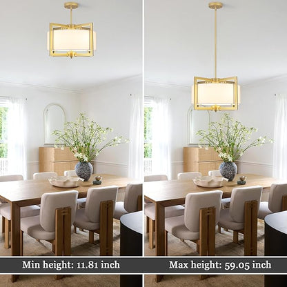 4-Light Modern Chandelier for Dining Room, 18'' Drum Pendant Light Fixture Chandelier with Fabric Shade, Farmhouse Chandeliers Hanging Lighting Fixtures for Foyer Entryway Living Room, Gold