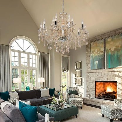 YYSHCHEN Cognac 15 Lights Large Crystal Chandeliers,Large Chandeliers for Dining Room,Living Room,Bedroom,Hallway,Entry Way 30.7"