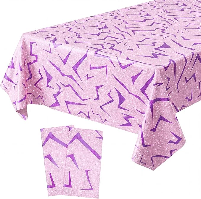 Oudain 2 Pcs Kpop Theme Pink Purple Lightning Crack Print Holographic Party Tablecloth 54 x 108 Inch Disposable Rectangle Table Cover for Anime Korean Kpop Theme Birthday Decoration