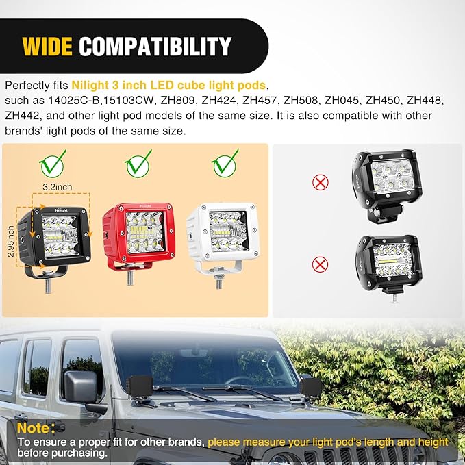Nilight 3 inch Cube Light Pod Cover 2 PCS Black Protective Covers Durable Polycarbonate Lens Waterproof Dustproof Scratch-Proof for Square Lights Off Road Driving Lighting