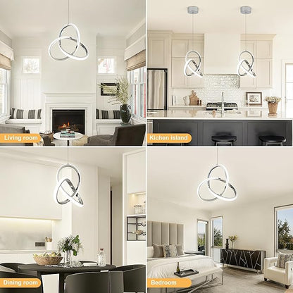MAYNA Spiral LED Pendant Light, 4000K Natural White Modern Pendant Lights Kitchen Island, 18W Adjustable Height Island Lights for Kitchen Bedroom Dinning Room Living Room, 1 Pack (Chrome)