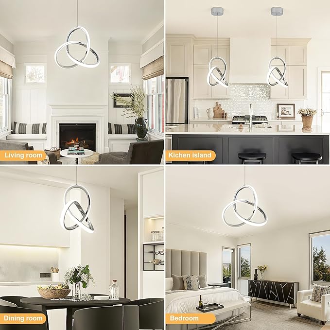 MAYNA Modern Kitchen Island Lights, 4000K LED Pendant Light Fixture, 18W Adjustable Height Modern Led Chandelier for Sink Bedroom Kitchen Island Cafe, 3 Pack (Chrome)