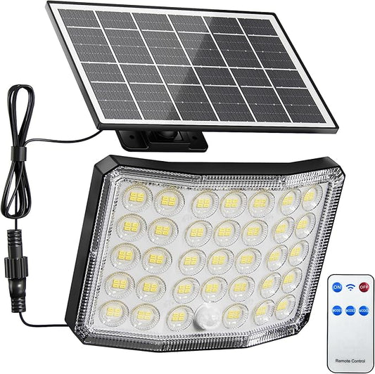 Solar Lights Outdoor Bright Solar Dusk to Dawn Light with 3000mAh Battery, IP65 Waterproof Remote Control Outdoor Light, 3 Working Modes for Garage, Porch, Patio, Shed, 1-Pack