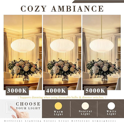 12" Milky White Glass Modern Pendant Light Kitchen Island 2 Pack Brushed Gold Mid Century Modern Pendant Lighting with Frosted Glass Hanging Pendants Light for Bedroom（Bulb Incl.）