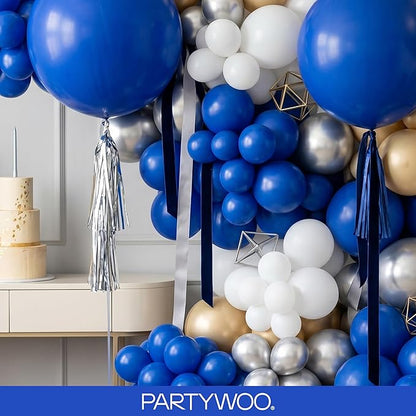 PartyWoo Royal Blue Balloons 145pcs Different Sizes Pack of 18 12 10 5 Inch Dark Blue Balloon Arch Kit for Baby Shower Gender Reveal Graduation Under The Sea Birthday Party Decorations Blue-Y59