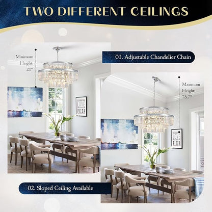 31" Modern Chrome Crystal Chandeliers 20 Lights Luxury 4-Tier K9 Crystal Light Fixture Large Round Ceiling Pendant Light for Foyer Staircase Living Room Dining Room