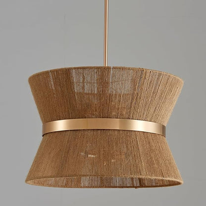 Shrine Lighting French Gold Boho Chandelier, Modern Design, Boho Drum Pendant Light for Dining Room, D18'' x H12'', Adjustable 47'', E12*8 Sockets, Jute Rope Lampshade&French Gold Finish Frame