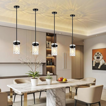 4.72" Hammered Glass Pendant Lighting for Kitchen Island 2 Pack, Modern Black Pendant Light Fixtures, Adjustable Ceiling Pendant Light for Kitchen Island Dining Room Bedroom Hallway