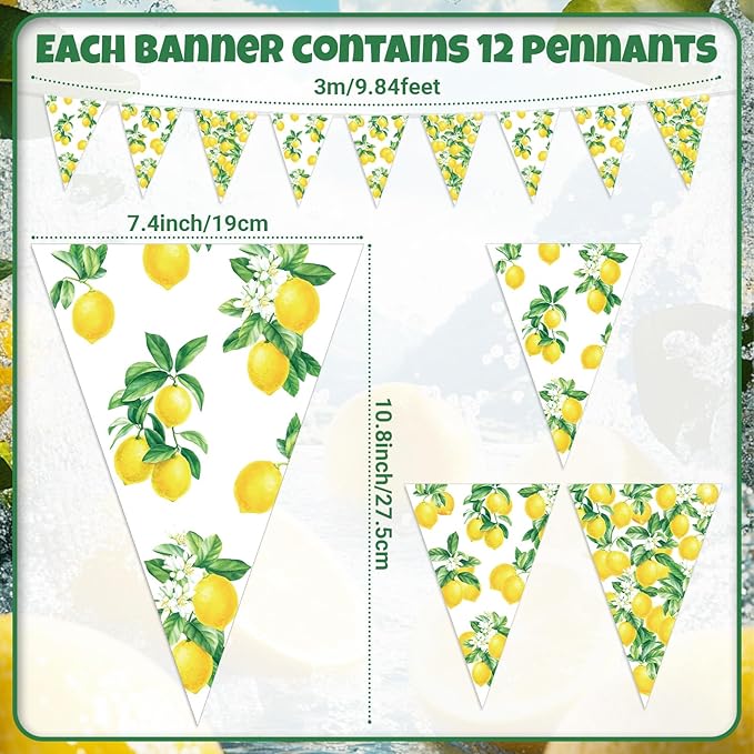 HESTYA 5 Pcs 49 Ft Lemon Party Decorations Yellow Floral Lemon Banner Pre-Assembled Summer Lemonade Triangle Flag Bunting Garland for Wedding Bridal Shower Birthday Baby Shower Party Supplies