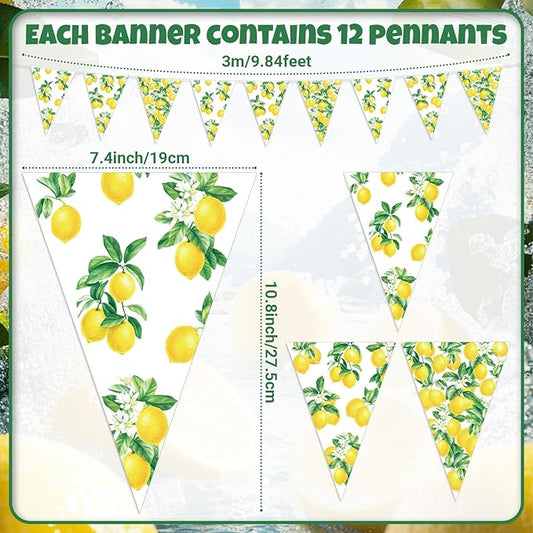 HESTYA 5 Pcs 49 Ft Lemon Party Decorations Yellow Floral Lemon Banner Pre-Assembled Summer Lemonade Triangle Flag Bunting Garland for Wedding Bridal Shower Birthday Baby Shower Party Supplies