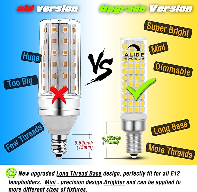 ALIDE E12 100W Dimmable Candelabra LED Light Bulbs Equivalent, Natural White 4000K,1000 Lumen C7 T6 Dimmable E12 10W LED Chandelier Bulbs for Ceiling Fan Pendant Salt Lamp,5 Pack