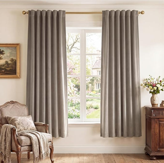 StangH Velvet Curtains Camel Beige, Thermal Insulated Room Darkening Drapes for Bedroom Living Room Home Theater, Decorative Rod Pocket Back Tab Curtain, 2 Panels, W52 x L72 inches