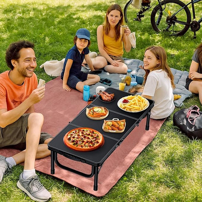 Anbte 3ft Low Folding Picnic Table, 10.3" Height Thicker Aluminum Small Camping Table with Storage Bag, Portable Handle, Lightweight, for Camping Beach Party Picnic Floor, 34.2" x 15.7", Black