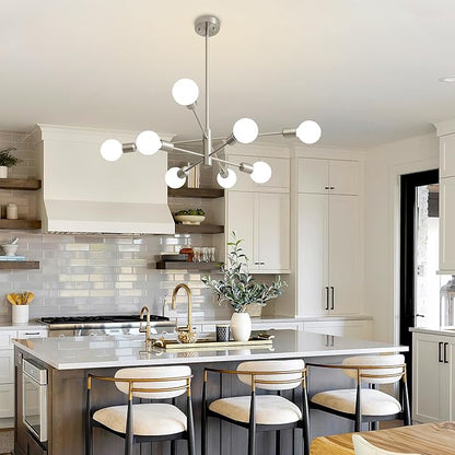 Brushed Nickel Chandeliers Modern Sputnik Chandelier 8-Light Mid Century Ceiling Lighting Fixture for Living Room, Kitchen, Bedroom, Dining Room, and Farmhouse