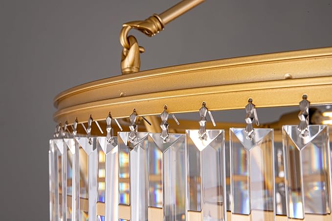 TOCHIC Gold Crystal Chandelier for Bedroom, 29" Modern Farmhouse Chandelier Light Fixture for Dining Living Room, Adjustable Round Hanging Chandelier for Kitchen Island, Foyer, Entryway