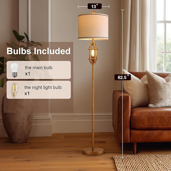G-SAFAVA 62.5" Floor Lamp for Living Room Industrial Gold Standing Tall Lamps for Bedroom Mid Century Modern Corner Floor Lamps for Office Nursery Reading Light Room Lamp, Bulbs Included