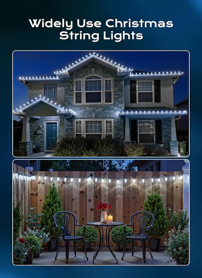 Minetom C9 Christmas Lights Outdoor, 82 FT 100 LED Connectable C9 String Lights with 8 Modes and Timer Extendable Xmas Tree Patio Roofline Garden Yard Holiday Party Indoor Outdoor Decoration, White