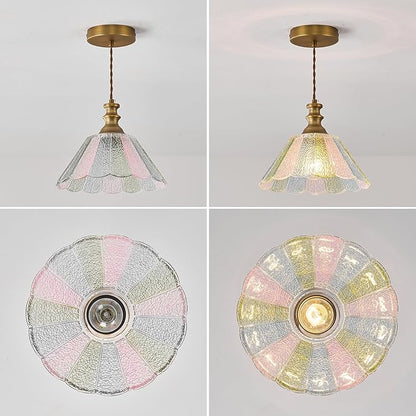 10.62-inch Hanging Light Fixture for Kitchen, Single-Light Island Pendant with Painted Glass Shade and Brass Finish, E26 Socket, Kitchen Island Pendant Light (Bulb not Included)