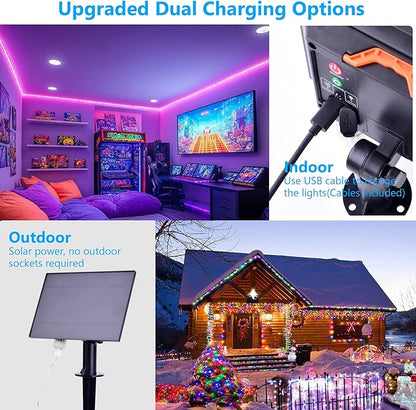 Solar Rope Lights Outdoor Waterproof, 66Ft 200 LED String Light Fairy Solar Powered & USB with Remote, 18 Colors Changing Fairy Lighting for Outside Indoor Trampoline Patio Christmas Decor