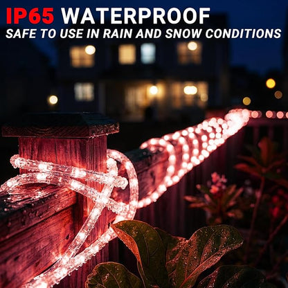 100ft Rope Lights Outdoor, Connectable & Flexible Tube Lights with 8 Modes Controller,Waterproof Red LED Rope Lighting for Deck,Garden,Pool,Patio,Bedroom,Party,Indoor & Outside Landscape Lighting