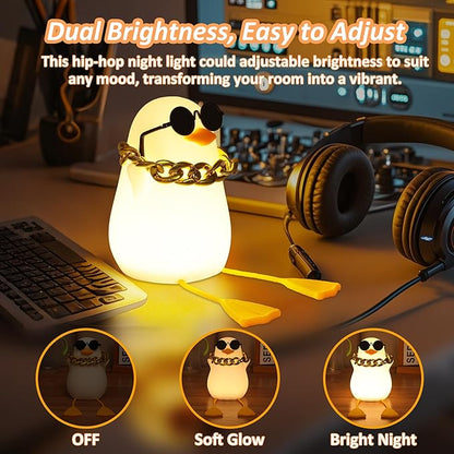 Anywin Duck Night Light for Kids, Cute Benson Ducks Gifts, Squishy Touch Silicone Animal Nursery Bedside Lamp Goose Gifts, Dimmer & Rechargeable, Birthday Gifts for Boys Girls Women Teen(Hip Hop Duck)