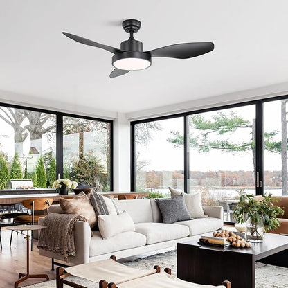Sofucor 48 Inch Ceiling Fan with Lights Flush Mount Modern Outdoor Ceiling Fans with Remote,3 CCT Dimmable Quiet DC Motor & Timer for Patio/Bedroom/Farmhouse/Indoor (Black, 48 Inch/Remote Control)