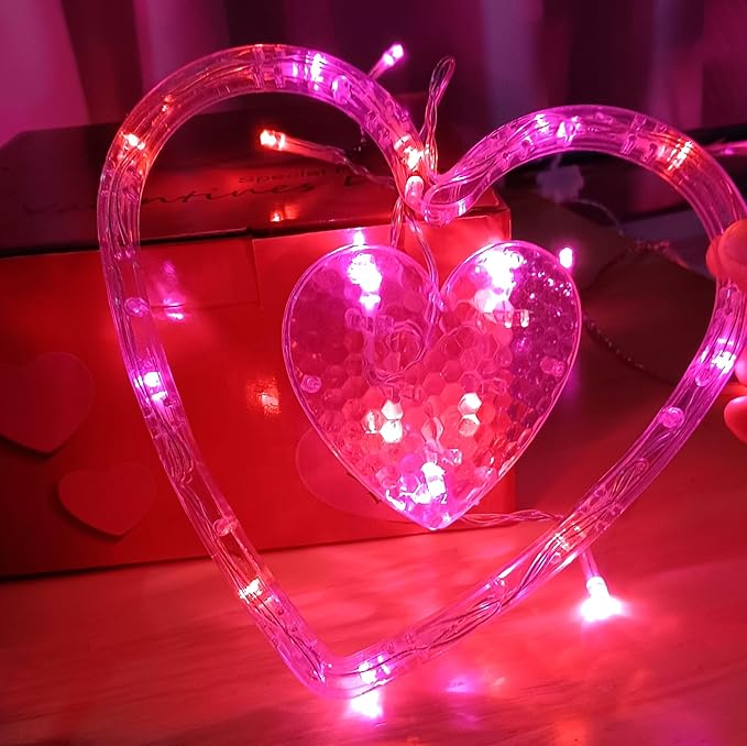 Efunly Valentines Day Decor Lights,138 LED 12-Heart-Shaped String Lights Waterproof,8 Modes Connetable 29V Plug in Curtain Lights for Kids Bedroom Wedding Party Valentines Day Decoration (Red+Pink)
