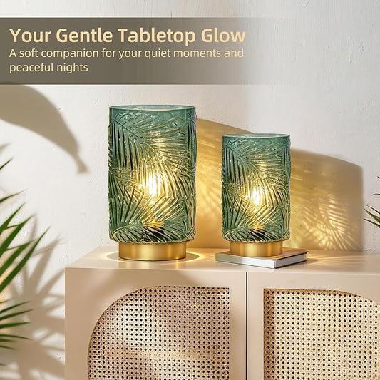 Battery Operated Table Lamp, Cordless Lamps for Home Décor, Nightlight with LED Bulb with Timer for Living Room Bedroom Tabletop Entryway Centerpiece Gift(S Green)