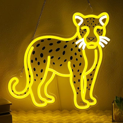 OkiyiD Cheetah Neon Sign, Cheetah Wall Art Decor Gifts with USB Power Wild Animal Themed Decor for Bedroom, Office, Game Room and Bar, Creates Vibrant Jungle Safari Ambient Lighting