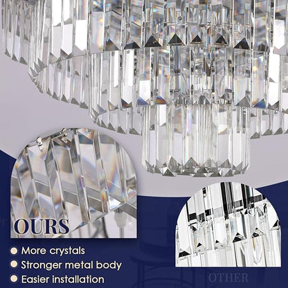 Large Crystal Chandelier Modern Luxury Pendant Ceiling Lights Fixture Hanging Raindrop Pendant Light Fixture for Dining Room Bedroom Living Room -Brown, 39 Inch