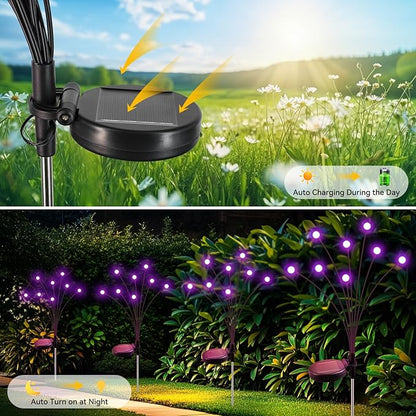 Slyuexu Solar Garden Lights Outdoor Waterproof, 2 Pack 16 LED Swaying Firefly Lights Outdoor Decor Light for Pathway Party Christmas Decoration, Unique Gifts for Women, Purple