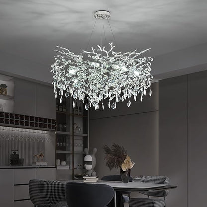 Tree Branch Chandelier Modern Crystal Pendant Light, Luxury Chrome Art Deco Raindrop Lighting Fixture for Dining Room Bedroom Living Room 10 Lights D30''