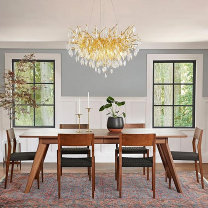 Gold Tree Branches Chandelier, 31.5" Dining Room Light Fixture Over Table, Modern Living Room Chandeliers with K9 Crystal, 10-Light Round Chandelier for Kitchen Island, Bedroom, Entryway, Bathroom