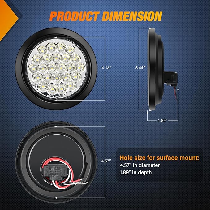 Nilight 4Inch Round Trailer Tail Light 2PCS 24LED White Back Up Reverse Lights w/Flush Mount Grommets Plugs IP67 Waterproof for 12V Truck Bus RV Camper ATV UTV