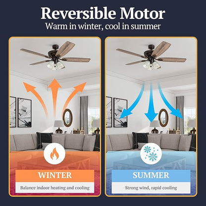 Prominence Home Marston, 52 Inch Traditional Indoor LED Ceiling Fan with Light, Pull Chain, Three Mounting Options, 5 Dual Finish Blades, Reversible Motor - 51017-01 (Oil Rubbed Bronze)
