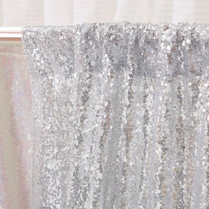 Poise3EHome Silver Sequin Backdrop Curtain, 10Ft x 10Ft Silver Glitter Backdrop Curtains, Sequence Xmas Thanksgiving Backdrop Drapes for Wedding Party Festival Decor