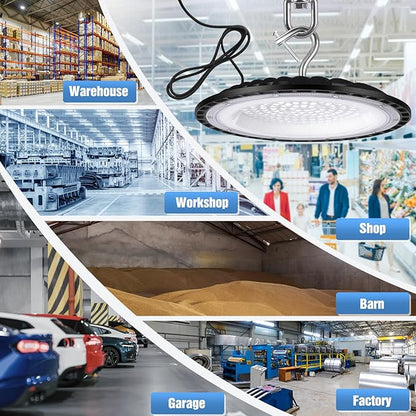 YANYCN 12 Pack 150W UFO LED High Bay Lights,IP66 Waterproof,120VAC,21000LM 5000K Daylight, 660W MH/HPS with Plug Commercial Bay Lighting for Barn,Gym,Factory,Warehouse,Shop,Workshop,Gym