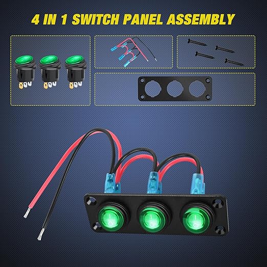 Nilight 3 Gang Rocker Switch Panel 12V Waterproof On-Off Toggle Switches with Green LED Light Three Pin for Automotive Lights Marine Boat Car Camper Truck Vehicles