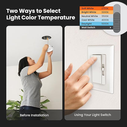 Feit Electric LED Recessed Light Retrofit Kit - 5/6 in Dimmable with Baffle Trim, 75W Equivalent, Adjustable White 2700K–5000K, 90+ CRI, for Living, Bathroom, Dining & Kitchen Room